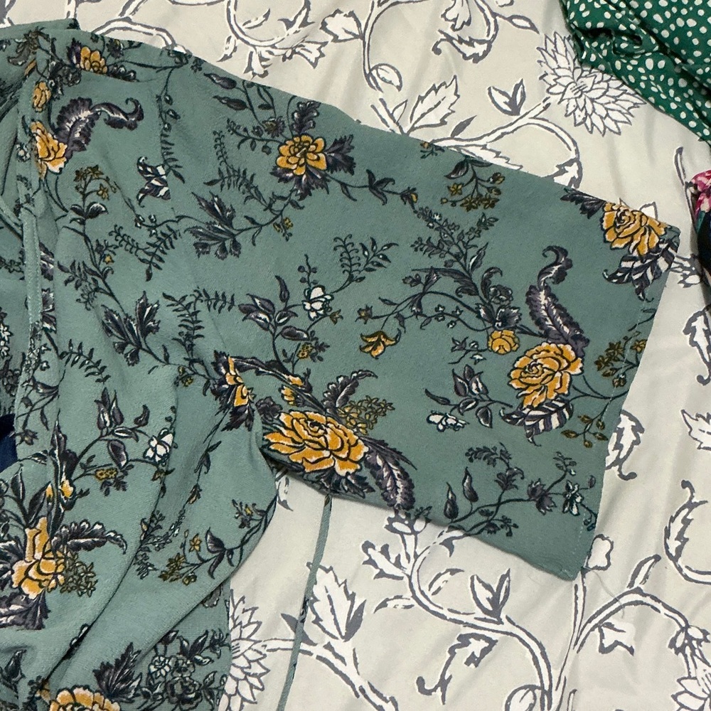 Blue Rain Floral Jumpsuit in Green and Yellow - Picture 3 of 5